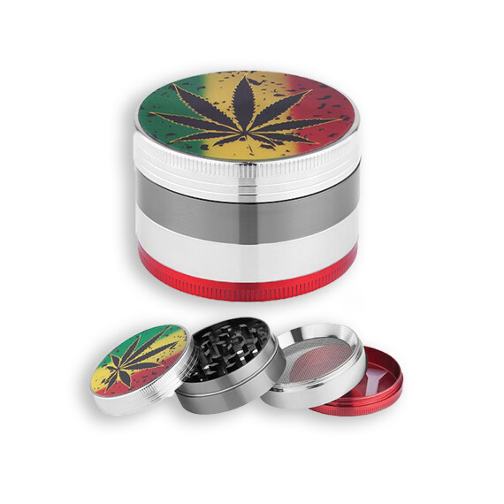 Rasta Leaf Grinder 4 Piece Aluminum 50MM - image 3 | Vape King