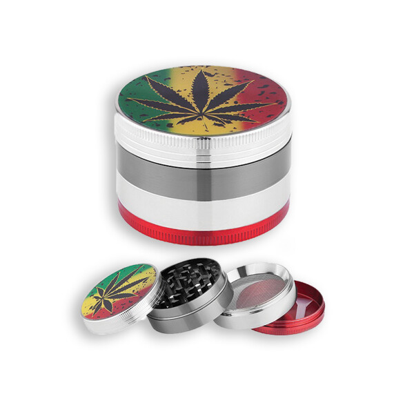 Rasta Leaf Grinder 4 Piece Aluminum 50MM - image 3 | Vape King